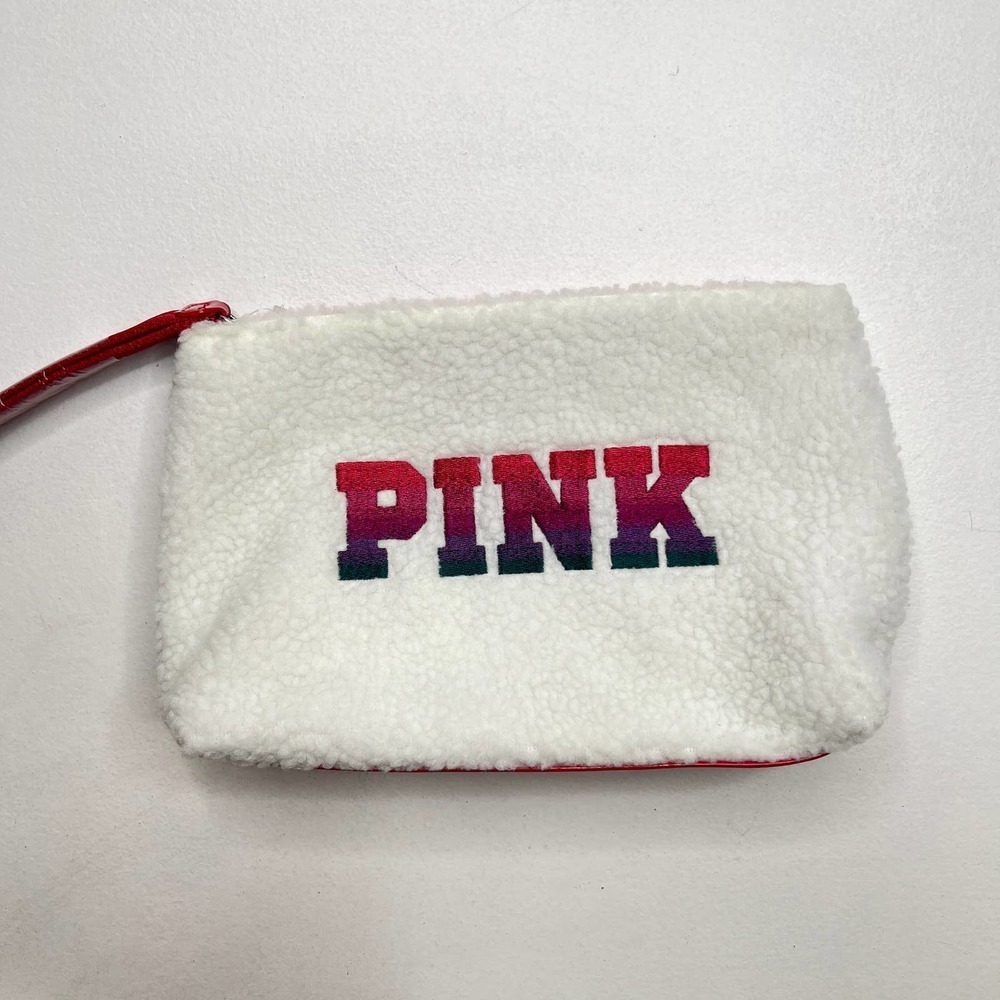 Victoria's Secret Pink White Sherpa Cosmetic Bag Pouch